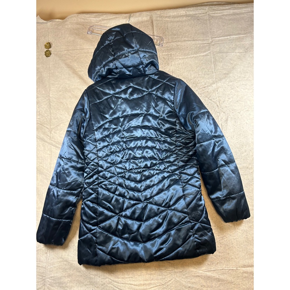 i5 Apparel Women's Quilted Puffer Hooded Jacket Dark Blue Shiny Size‎ L - Picture 2 of 7